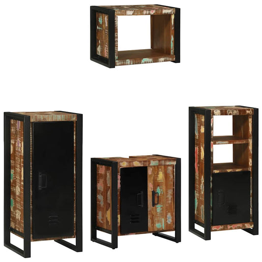 Badezimmermöbel Set 4 pcs Mehrfarbig Massives recyceltes Holz
