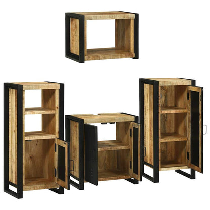 Badezimmermöbel Set Wandmontiert 4 pcs Braun Massivholz Mango