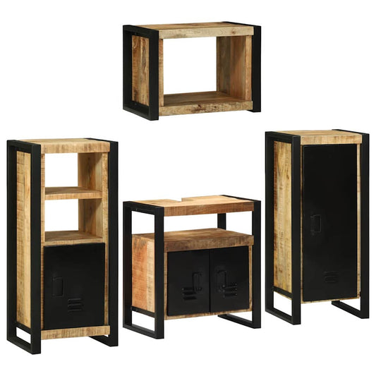 Badezimmermöbel Set Wandmontiert 4 pcs Braun Massivholz Mango