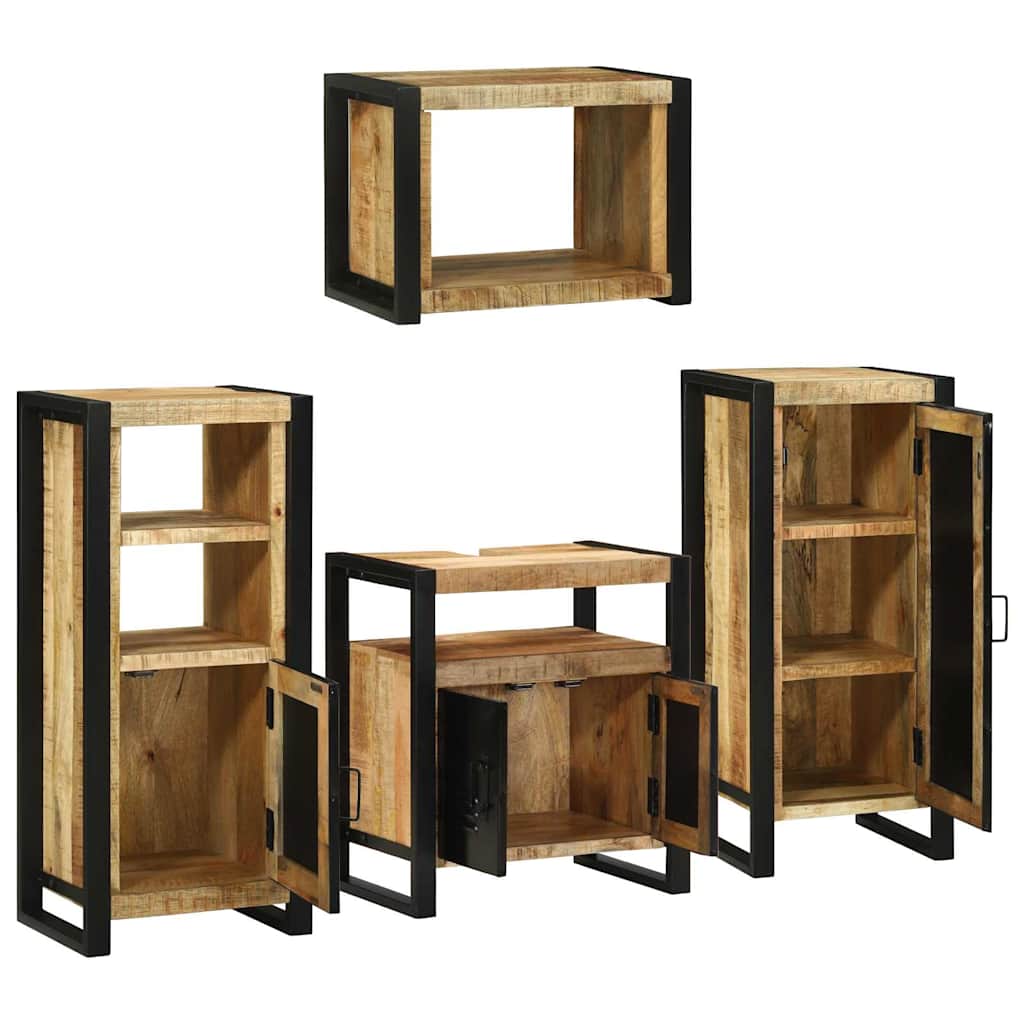 Badezimmermöbel Set Wandmontiert 4 pcs Braun Massivholz Mango