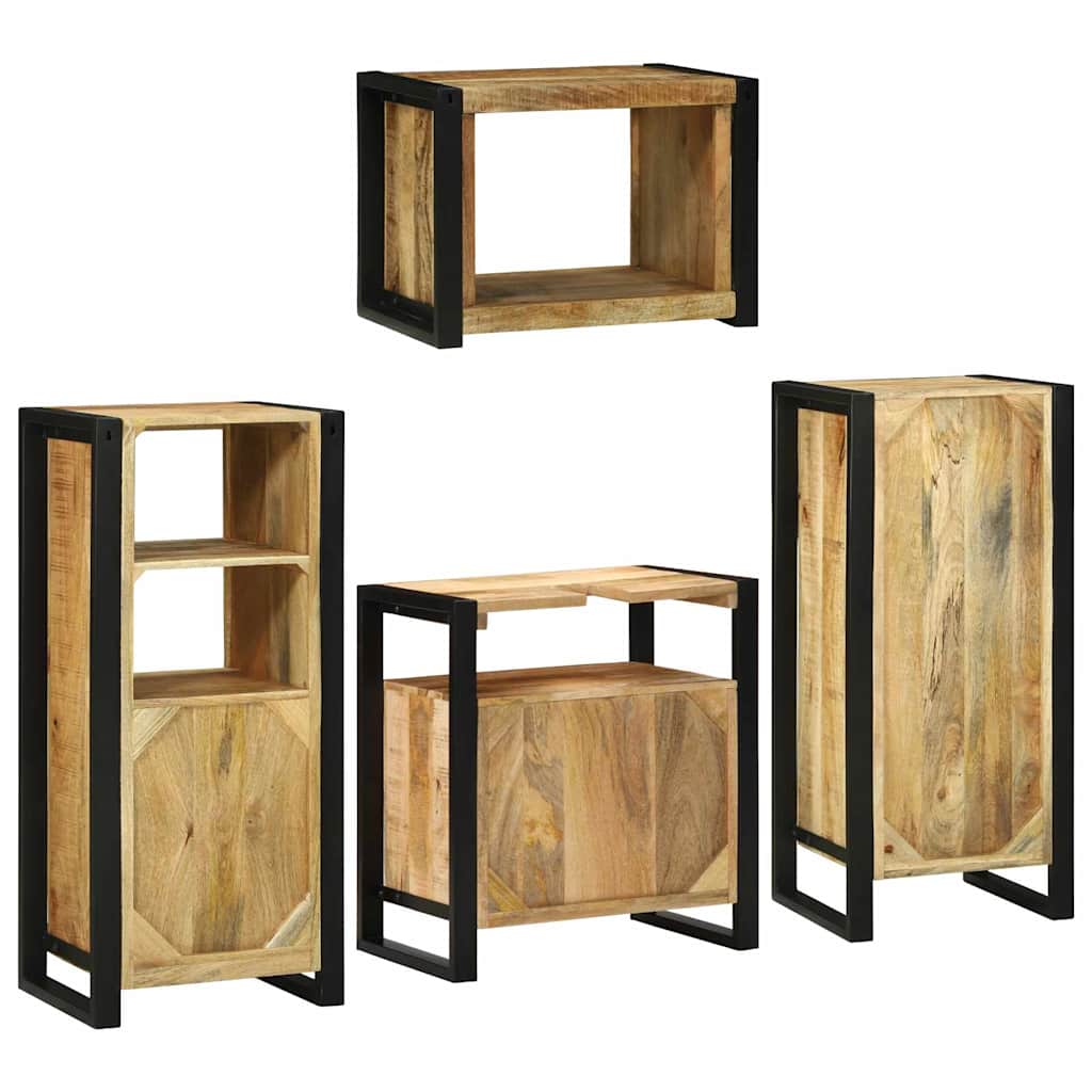 Badezimmermöbel Set Wandmontiert 4 pcs Braun Massivholz Mango