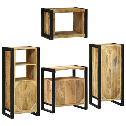 Badezimmermöbel Set Wandmontiert 4 pcs Braun Massivholz Mango