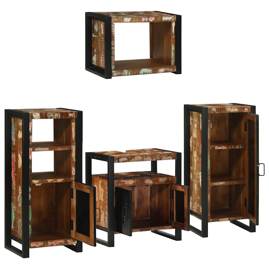 Badezimmermöbel Set mit Tür 4 pcs Mehrfarbig Massives Altholz