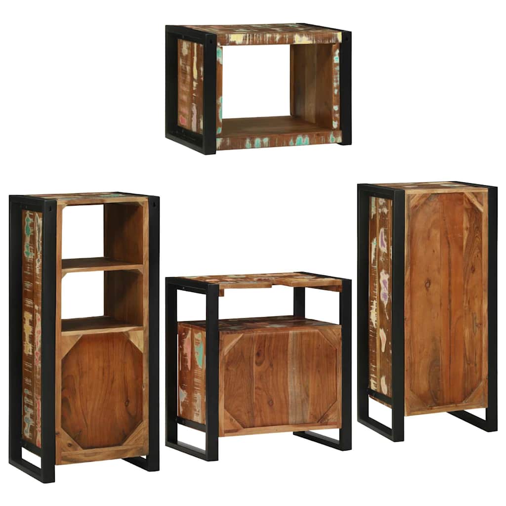 Badezimmermöbel Set mit Tür 4 pcs Mehrfarbig Massives Altholz