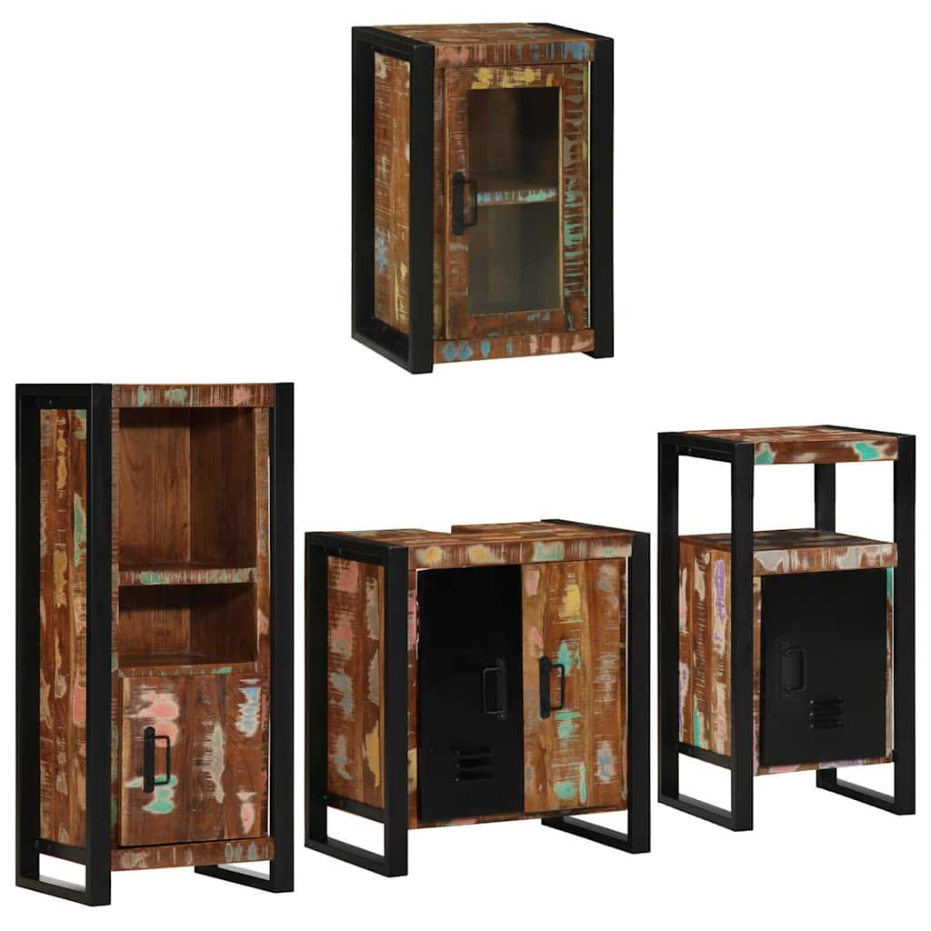 Badezimmermöbel Set mit Tür 4 pcs Mehrfarbig Massives Altholz