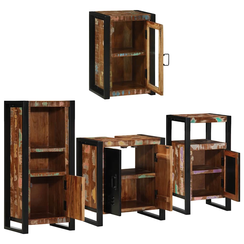 Badezimmermöbel Set mit Tür 4 pcs Mehrfarbig Massives Altholz