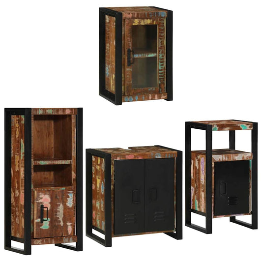 Badezimmermöbel Set mit Tür 4 pcs Mehrfarbig Massives Altholz