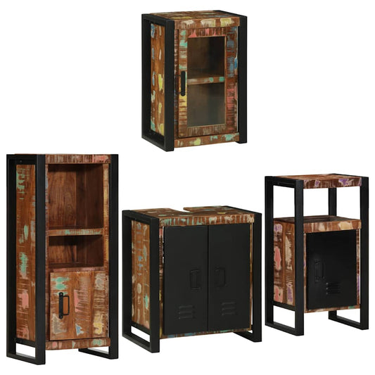 Badezimmermöbel Set mit Tür 4 pcs Mehrfarbig Massives Altholz