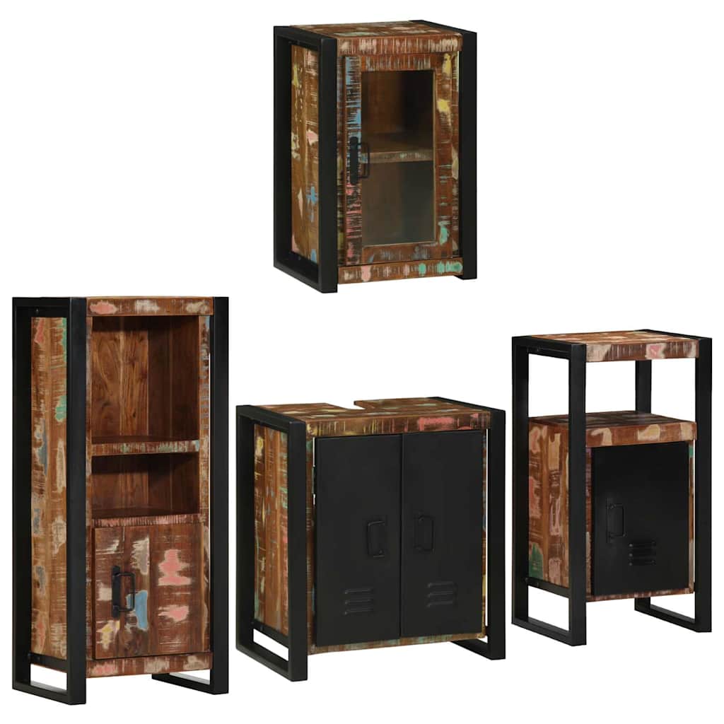 Badezimmermöbel Set mit Tür 4 pcs Mehrfarbig Massives Altholz