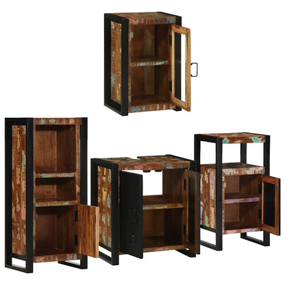 Badezimmermöbel Set mit Tür 4 pcs Mehrfarbig Massives Altholz
