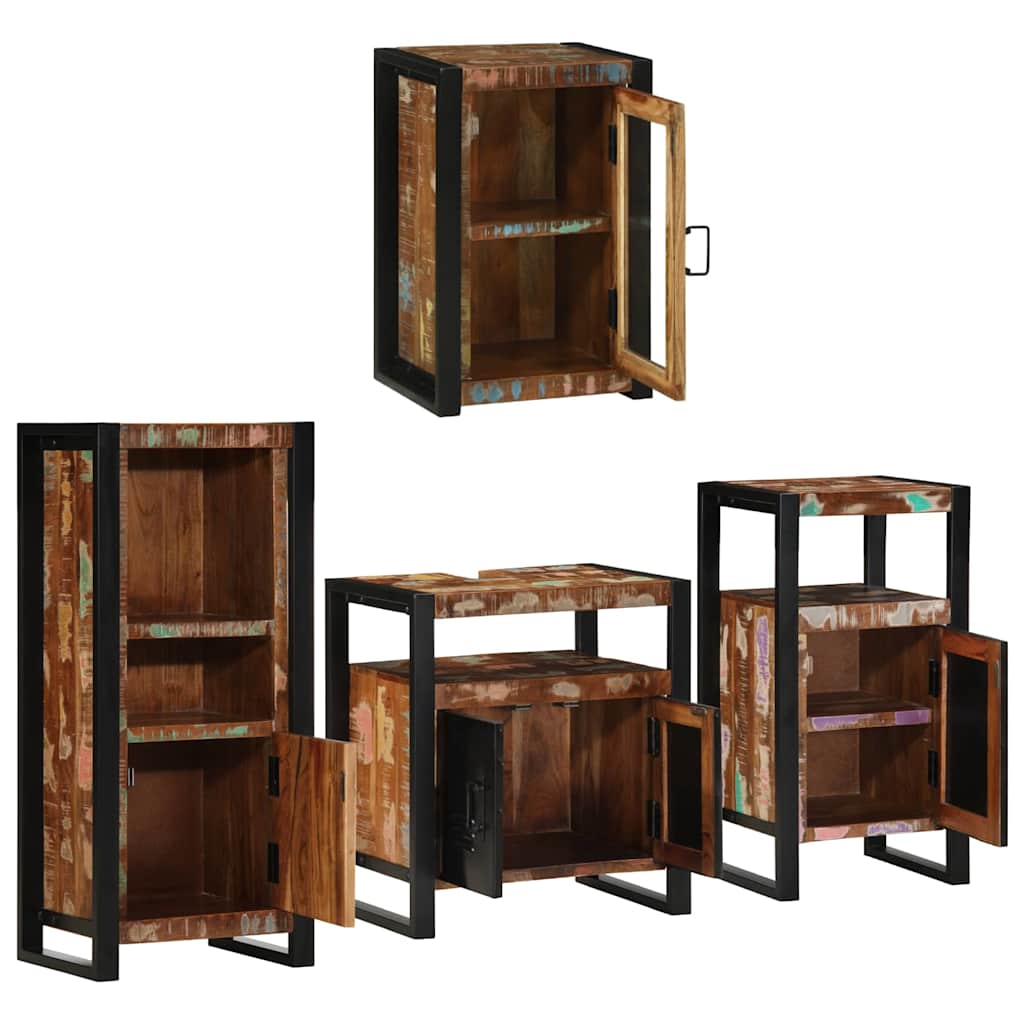 Badezimmermöbel Set mit Tür 4 pcs Mehrfarbig Massives Altholz
