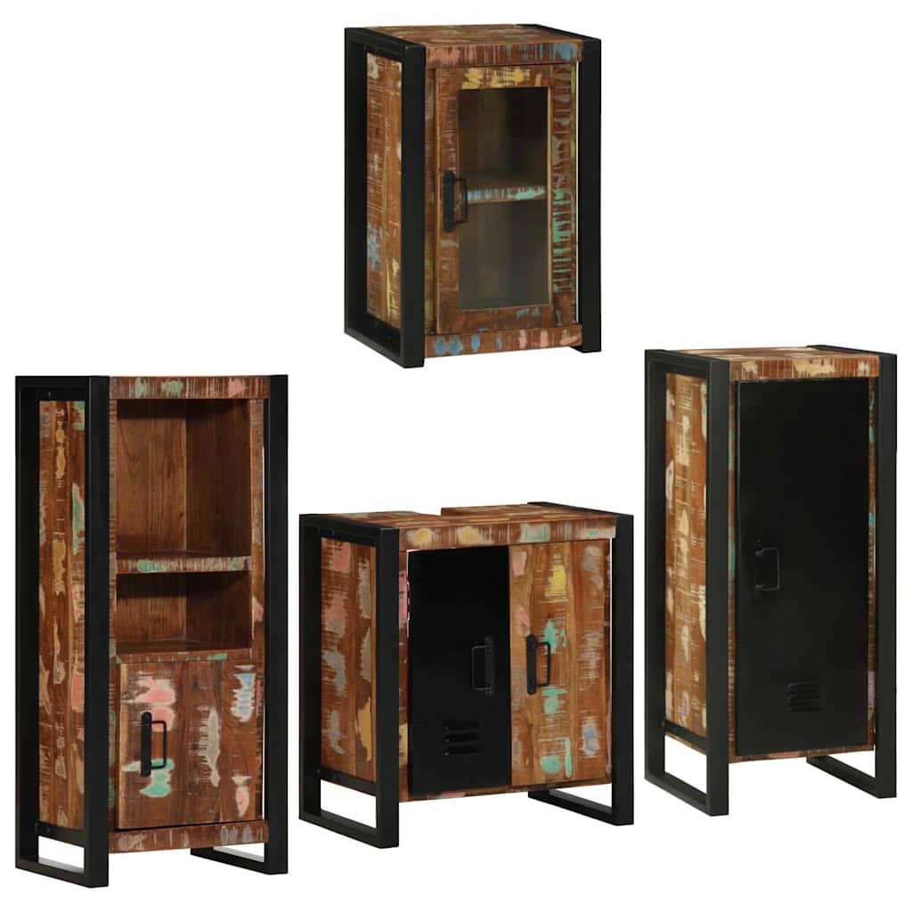Badezimmermöbel Set mit Tür 4 pcs Mehrfarbig Massives Altholz