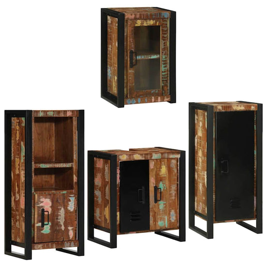 Badezimmermöbel Set mit Tür 4 pcs Mehrfarbig Massives Altholz