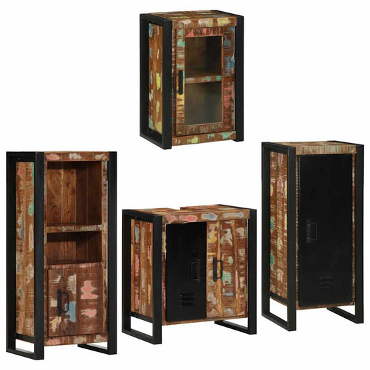 Badezimmermöbel Set mit Tür 4 pcs Mehrfarbig Massives Altholz