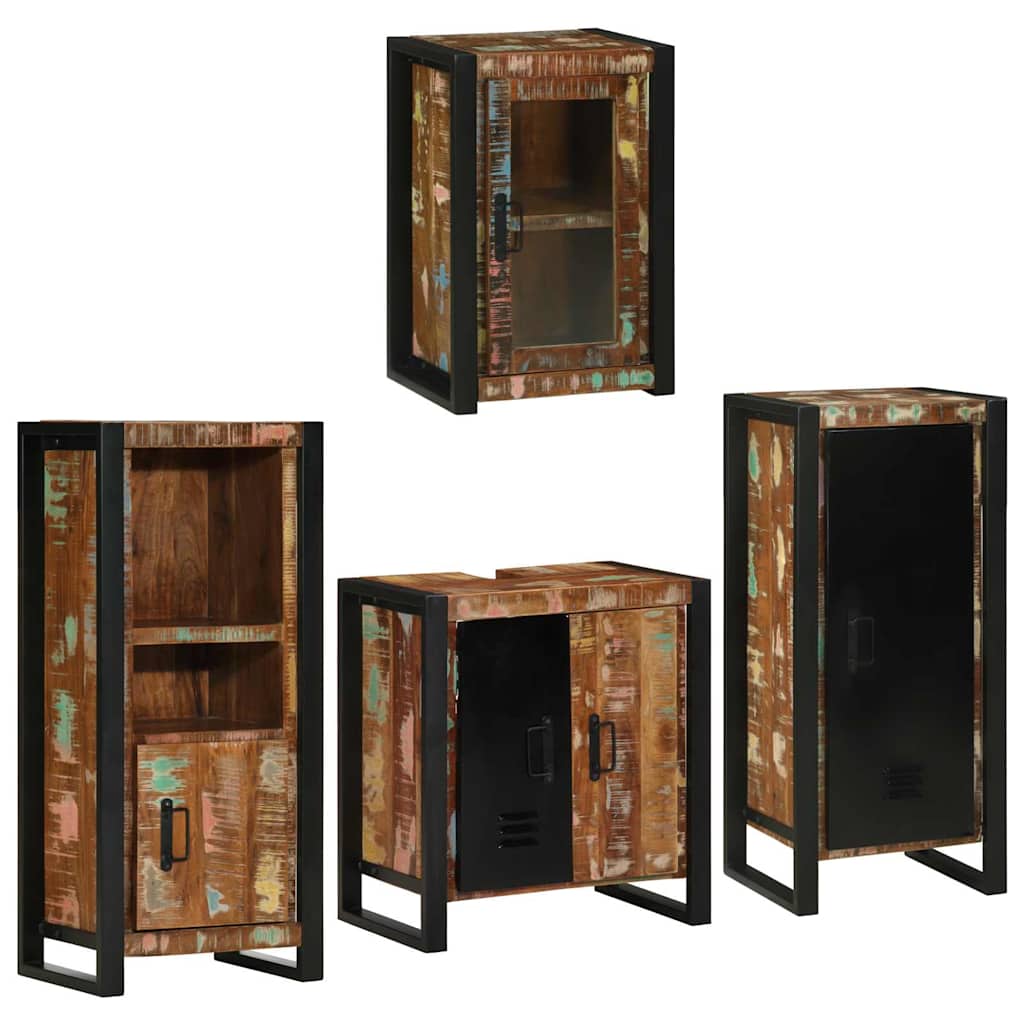 Badezimmermöbel Set mit Tür 4 pcs Mehrfarbig Massives Altholz