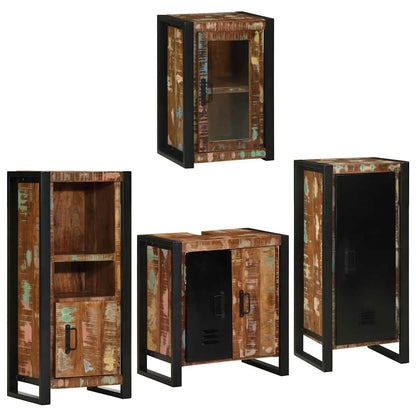 Badezimmermöbel Set mit Tür 4 pcs Mehrfarbig Massives Altholz