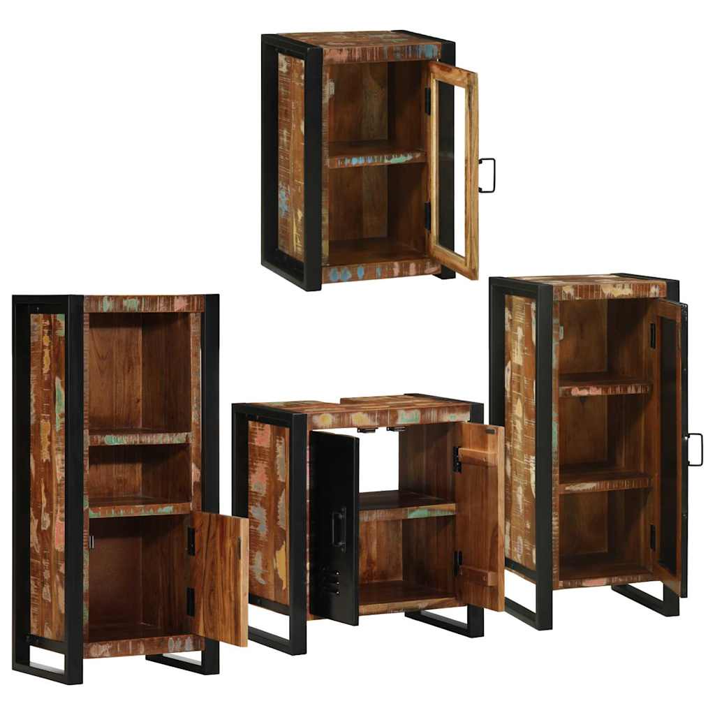 Badezimmermöbel Set mit Tür 4 pcs Mehrfarbig Massives Altholz