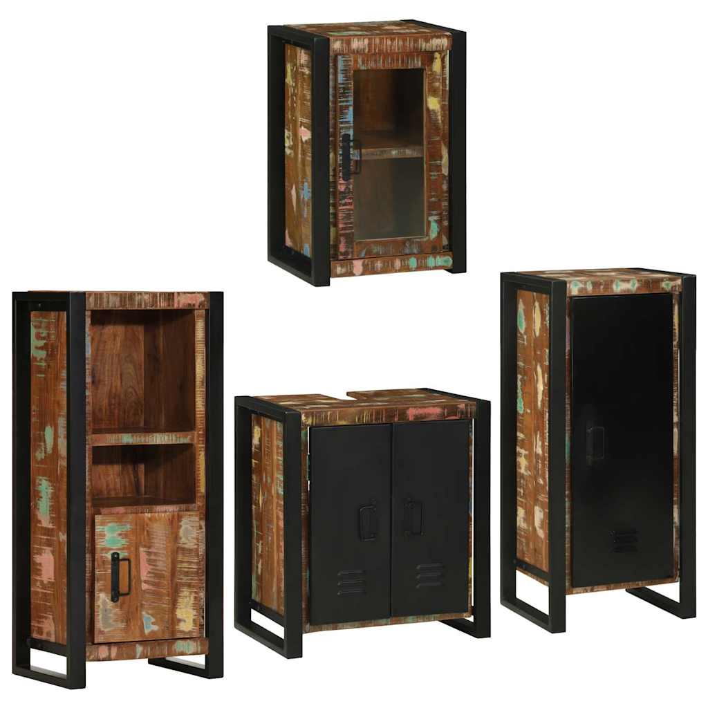 Badezimmermöbel Set mit Tür 4 pcs Mehrfarbig Massives Altholz
