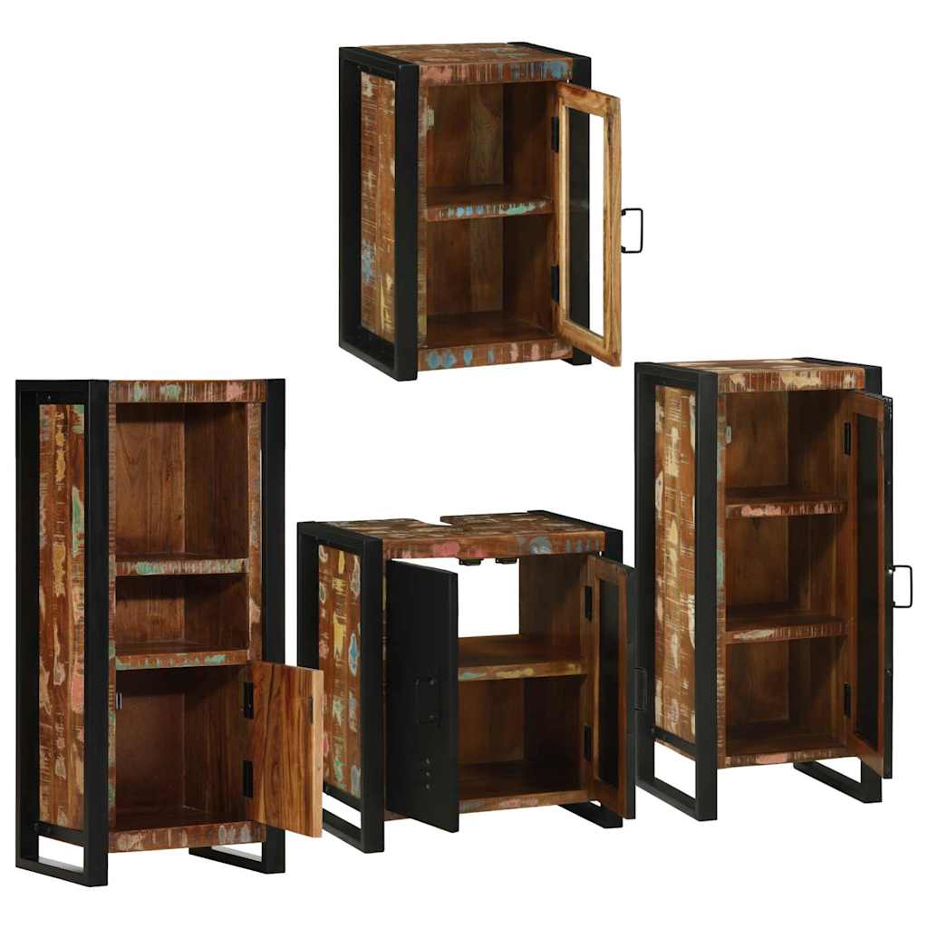 Badezimmermöbel Set mit Tür 4 pcs Mehrfarbig Massives Altholz