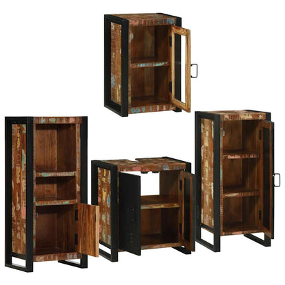 Badezimmermöbel Set mit Tür 4 pcs Mehrfarbig Massives Altholz