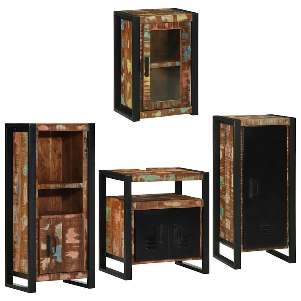Badezimmermöbel Set mit Tür 4 pcs Mehrfarbig Massives Altholz