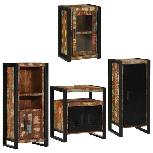 Badezimmermöbel Set mit Tür 4 pcs Mehrfarbig Massives Altholz