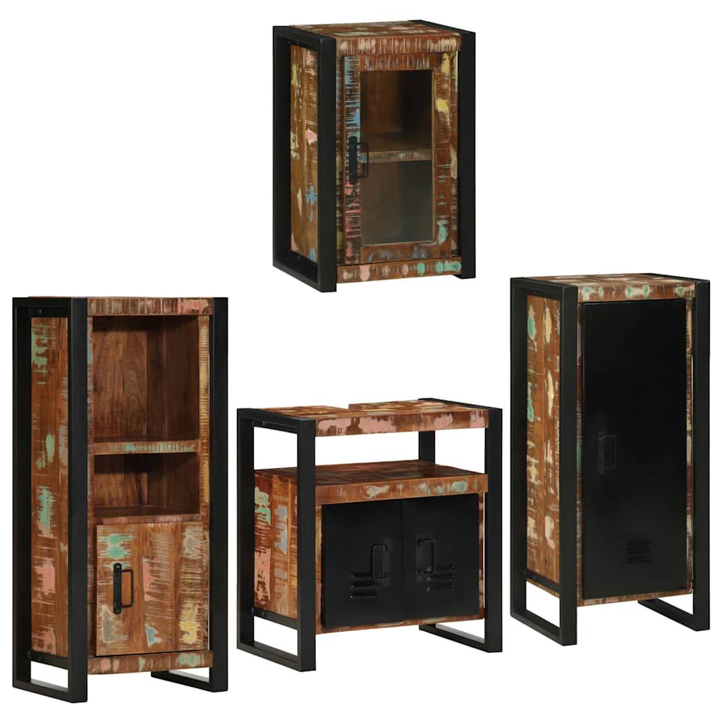 Badezimmermöbel Set mit Tür 4 pcs Mehrfarbig Massives Altholz