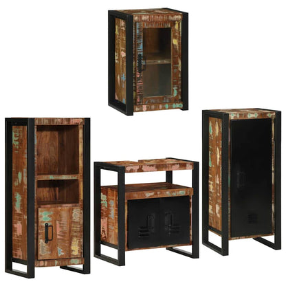 Badezimmermöbel Set mit Tür 4 pcs Mehrfarbig Massives Altholz