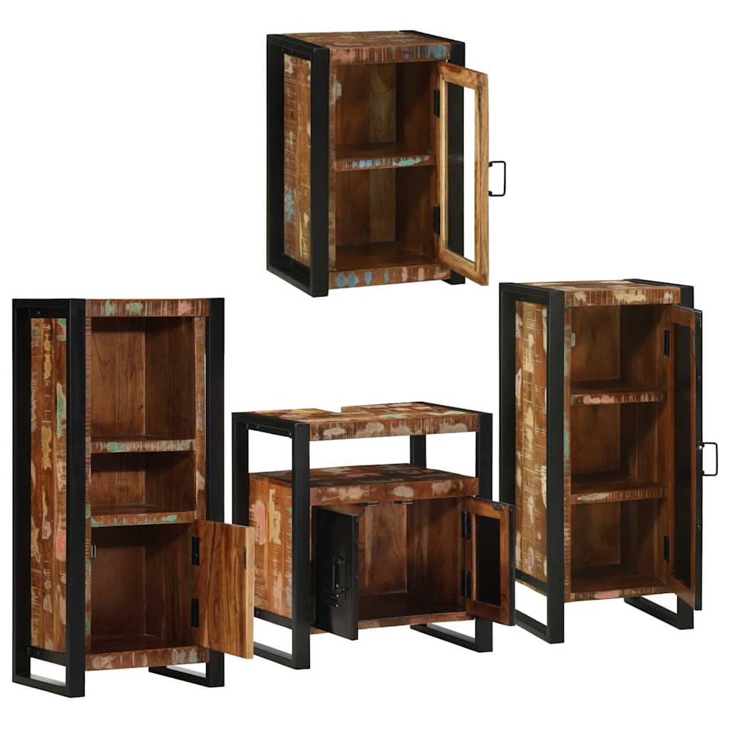 Badezimmermöbel Set mit Tür 4 pcs Mehrfarbig Massives Altholz