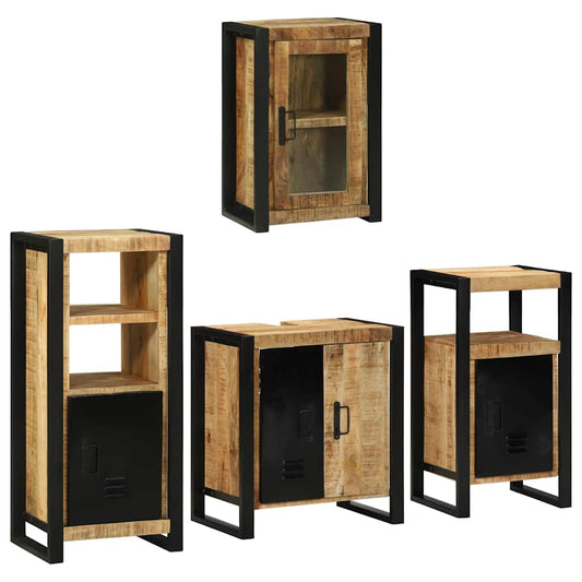 Badezimmermöbel Set Wandmontiert 4 pcs Braun Massivholz Mango