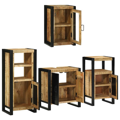 Badezimmermöbel Set Wandmontiert 4 pcs Braun Massivholz Mango