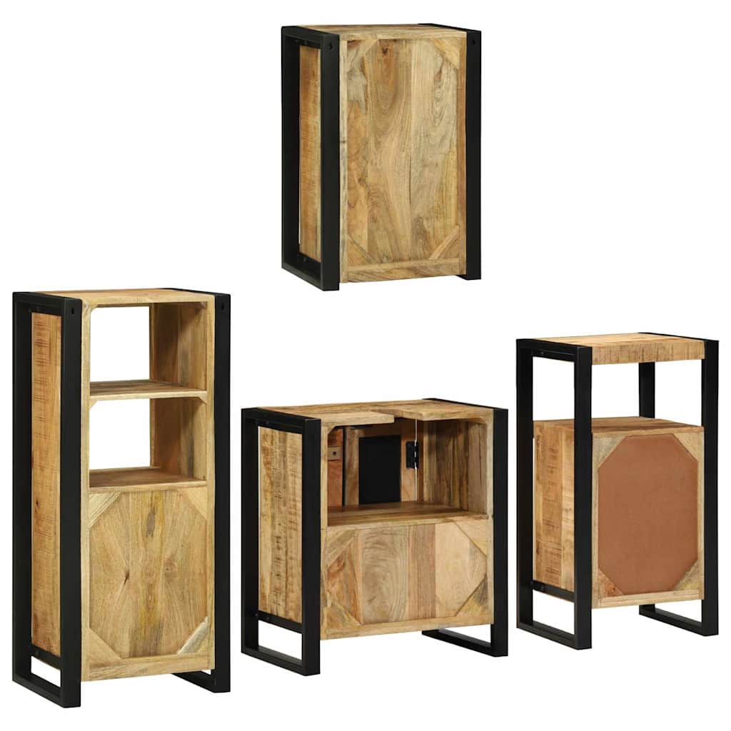 Badezimmermöbel Set Wandmontiert 4 pcs Braun Massivholz Mango