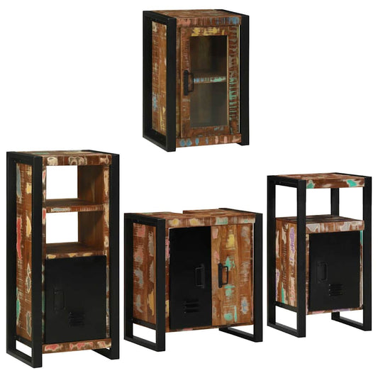Badezimmermöbel Set mit Tür 4 pcs Mehrfarbig Massives Altholz