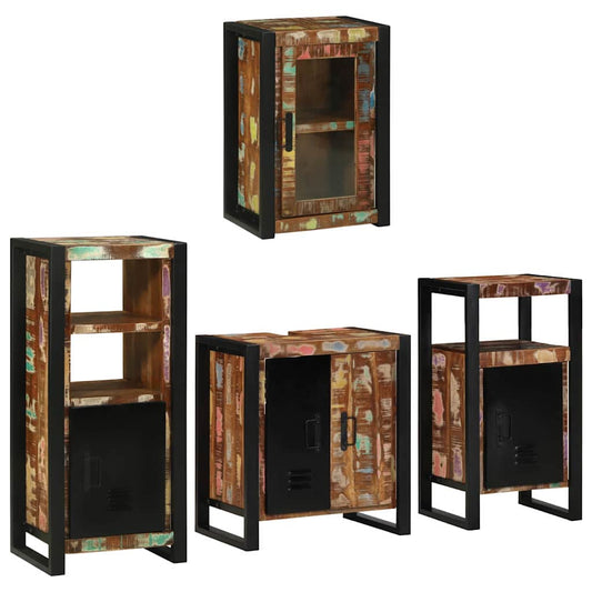 Badezimmermöbel Set mit Tür 4 pcs Mehrfarbig Massives Altholz