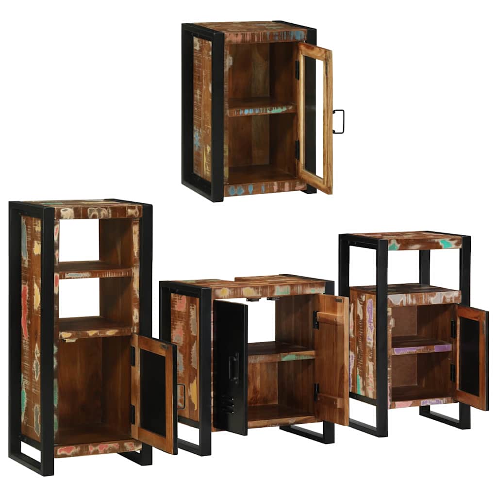 Badezimmermöbel Set mit Tür 4 pcs Mehrfarbig Massives Altholz
