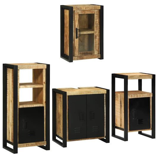 Badezimmermöbel Set Wandmontiert 4 pcs Braun Massivholz Mango