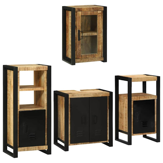 Badezimmermöbel Set Wandmontiert 4 pcs Braun Massivholz Mango