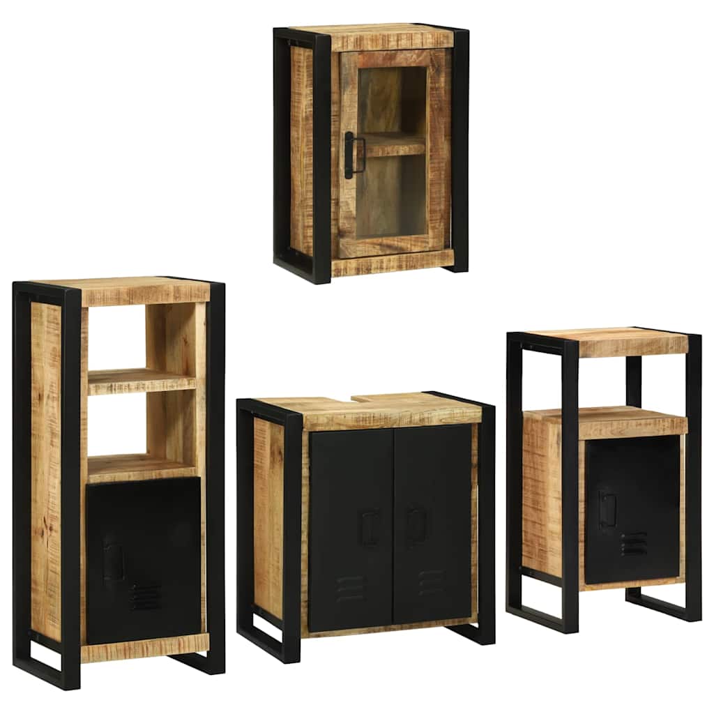 Badezimmermöbel Set Wandmontiert 4 pcs Braun Massivholz Mango