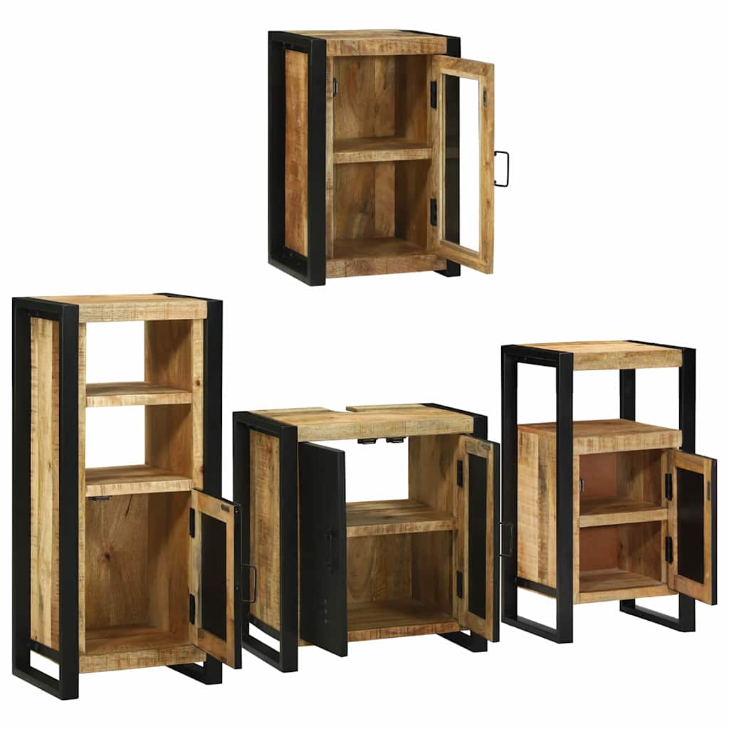 Badezimmermöbel Set Wandmontiert 4 pcs Braun Massivholz Mango