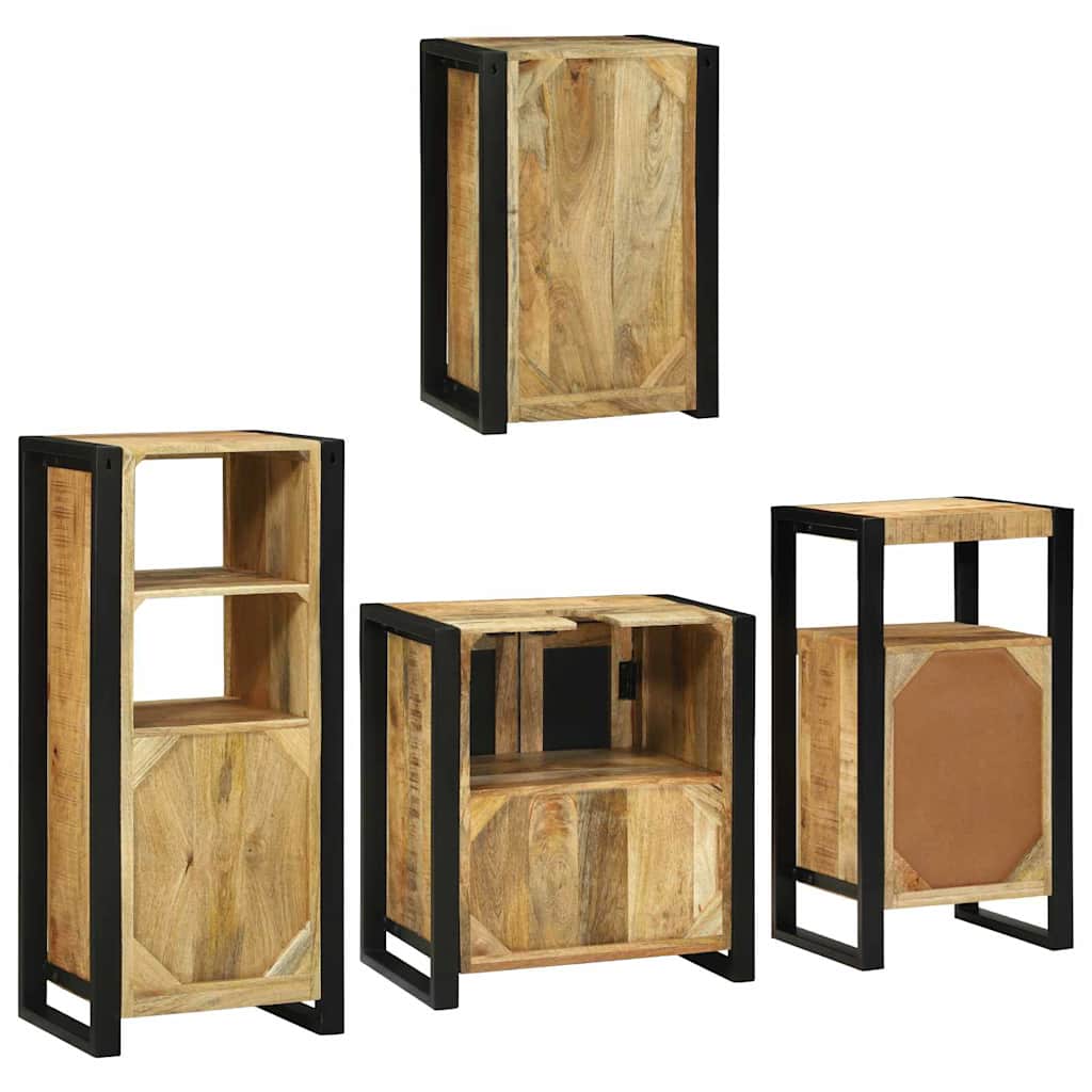 Badezimmermöbel Set Wandmontiert 4 pcs Braun Massivholz Mango