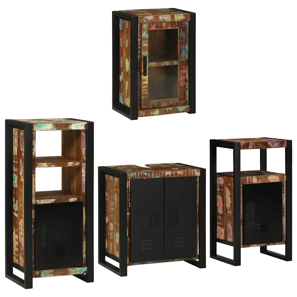 Badezimmermöbel Set mit Tür 4 pcs Mehrfarbig Massives Altholz