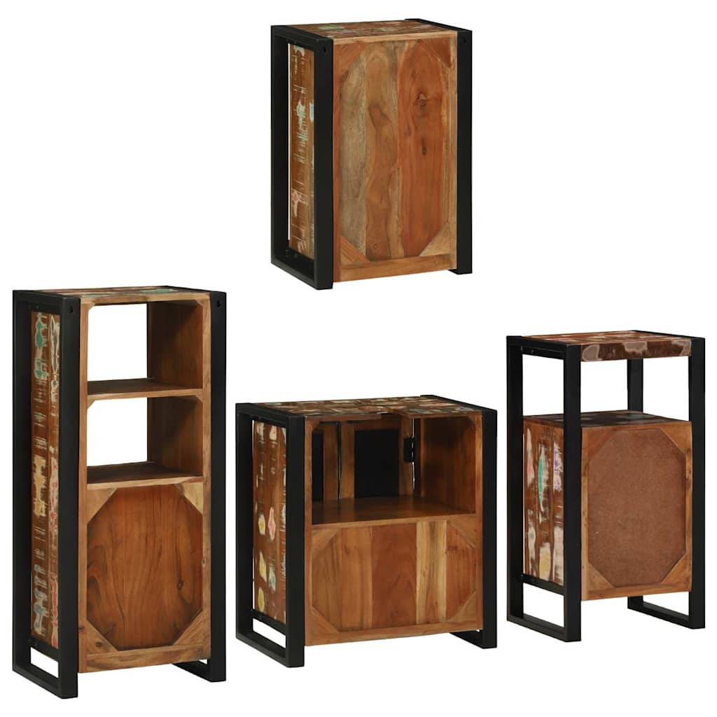Badezimmermöbel Set mit Tür 4 pcs Mehrfarbig Massives Altholz