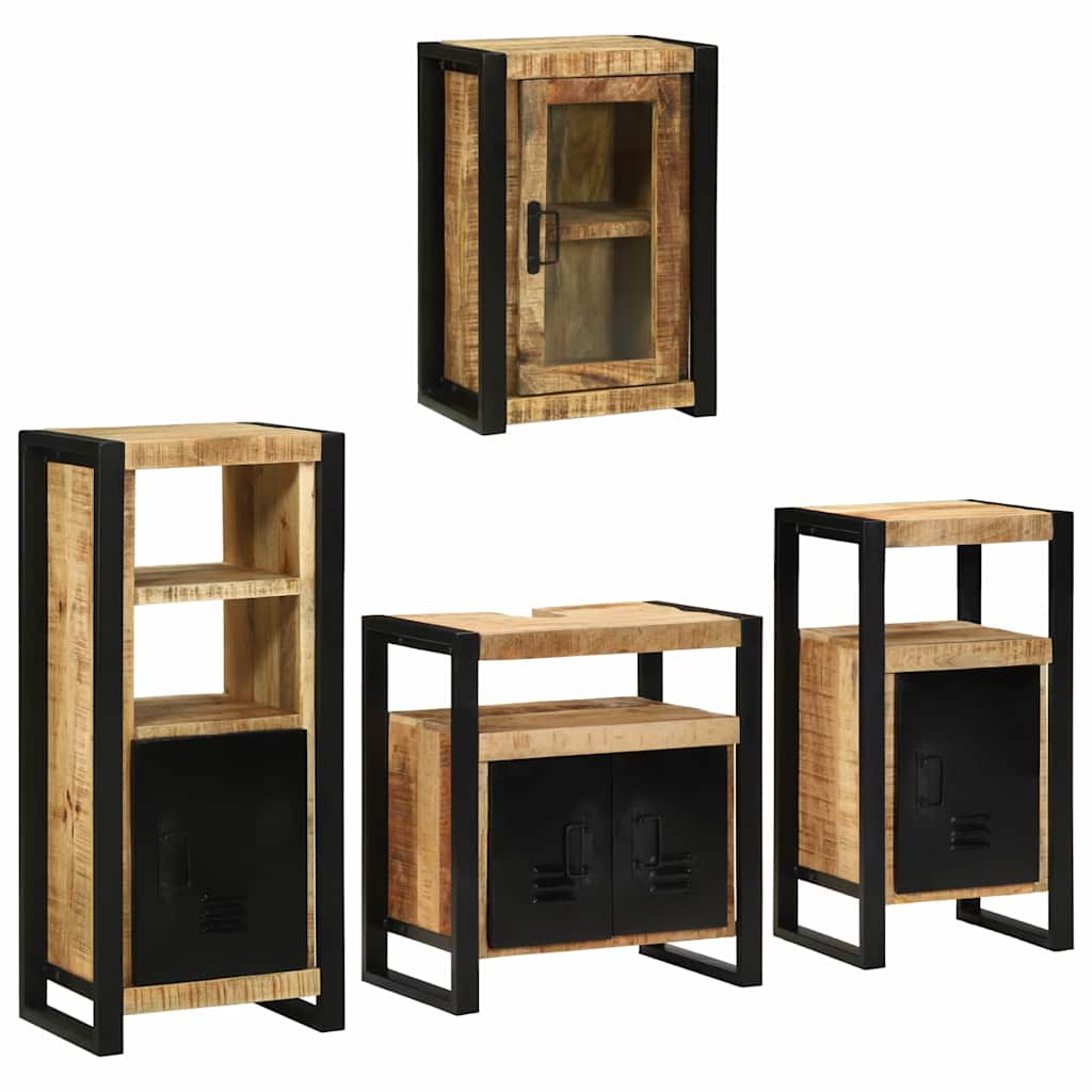 Badezimmermöbel Set Wandmontiert 4 pcs Braun Massivholz Mango
