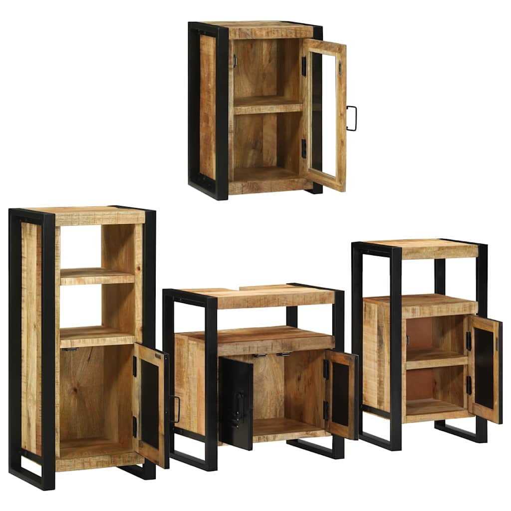 Badezimmermöbel Set Wandmontiert 4 pcs Braun Massivholz Mango
