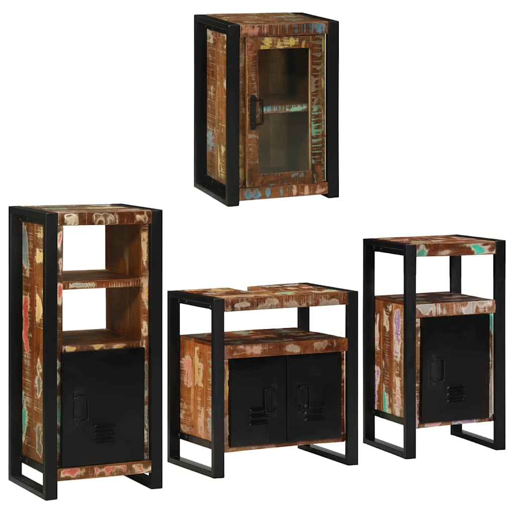 Badezimmermöbel Set mit Tür 4 pcs Mehrfarbig Massives Altholz