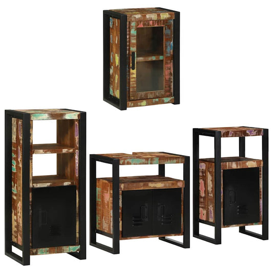 Badezimmermöbel Set mit Tür 4 pcs Mehrfarbig Massives Altholz