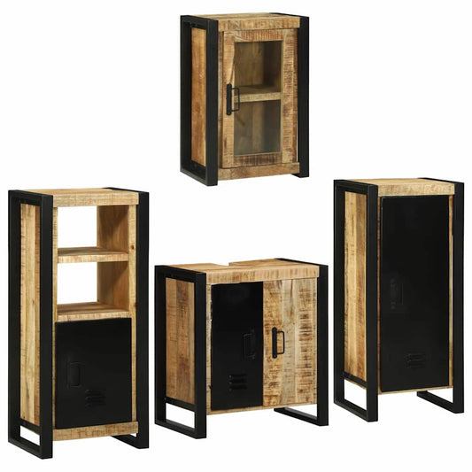 Badezimmermöbel Set Wandmontiert 4 pcs Braun Massivholz Mango