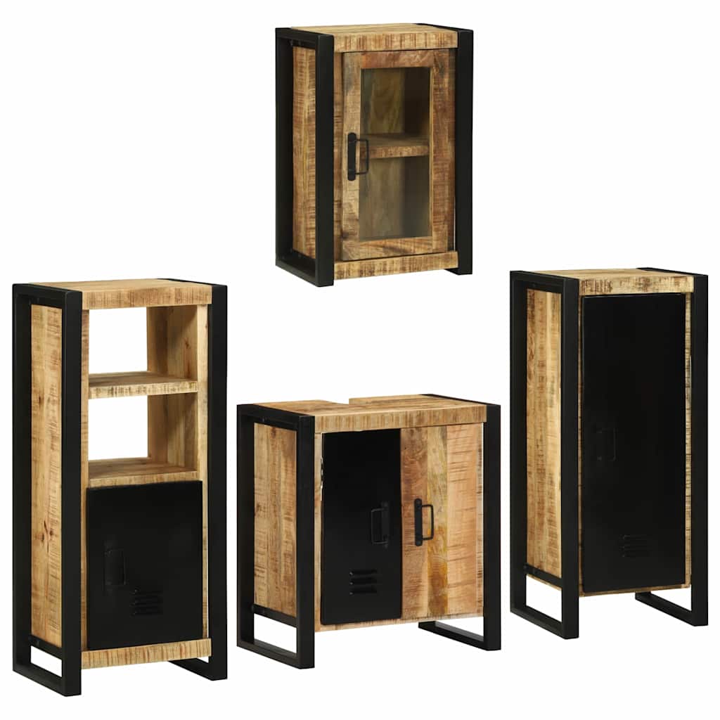 Badezimmermöbel Set Wandmontiert 4 pcs Braun Massivholz Mango