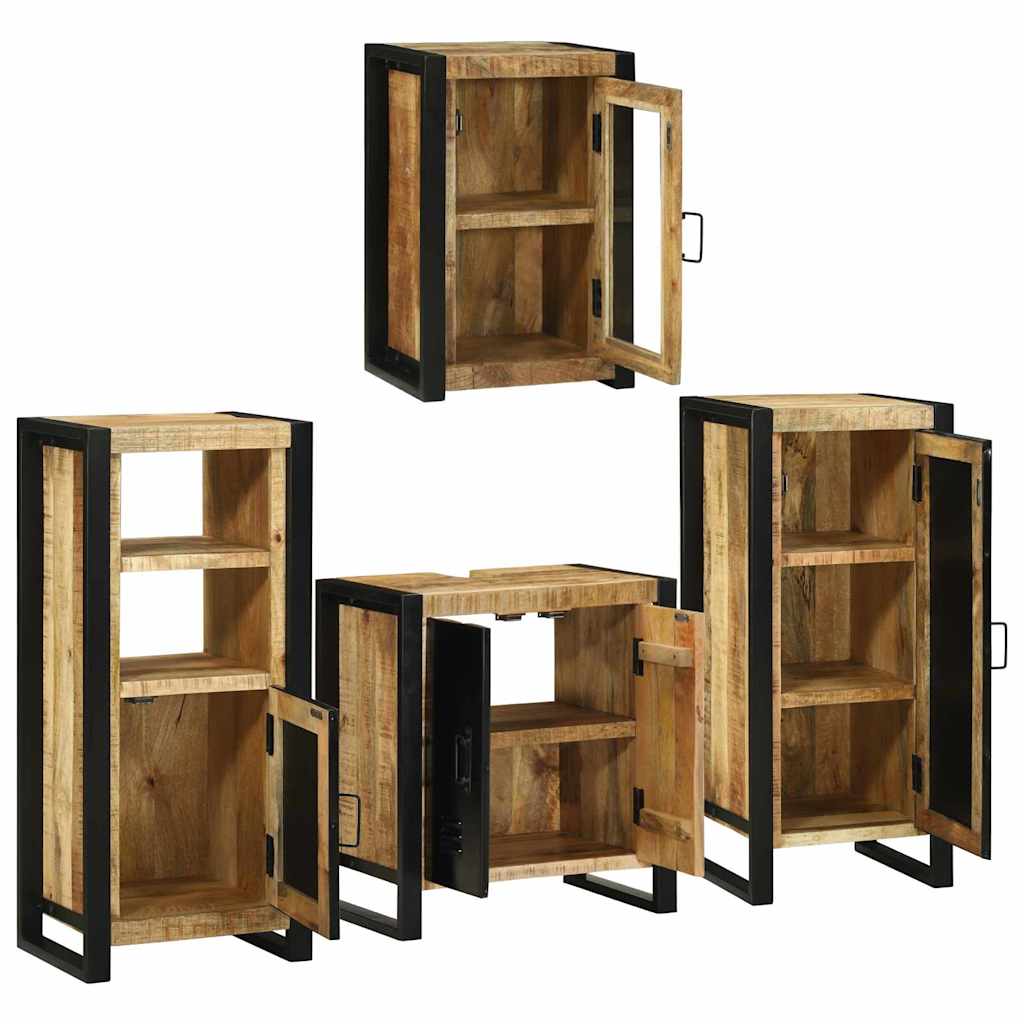 Badezimmermöbel Set Wandmontiert 4 pcs Braun Massivholz Mango