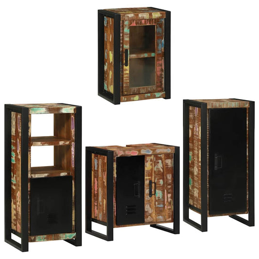 Badezimmermöbel Set mit Tür 4 pcs Mehrfarbig Massives Altholz